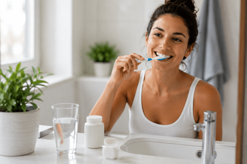Daily oral hygiene routine supporting long-term oral wellness with oral probiotics